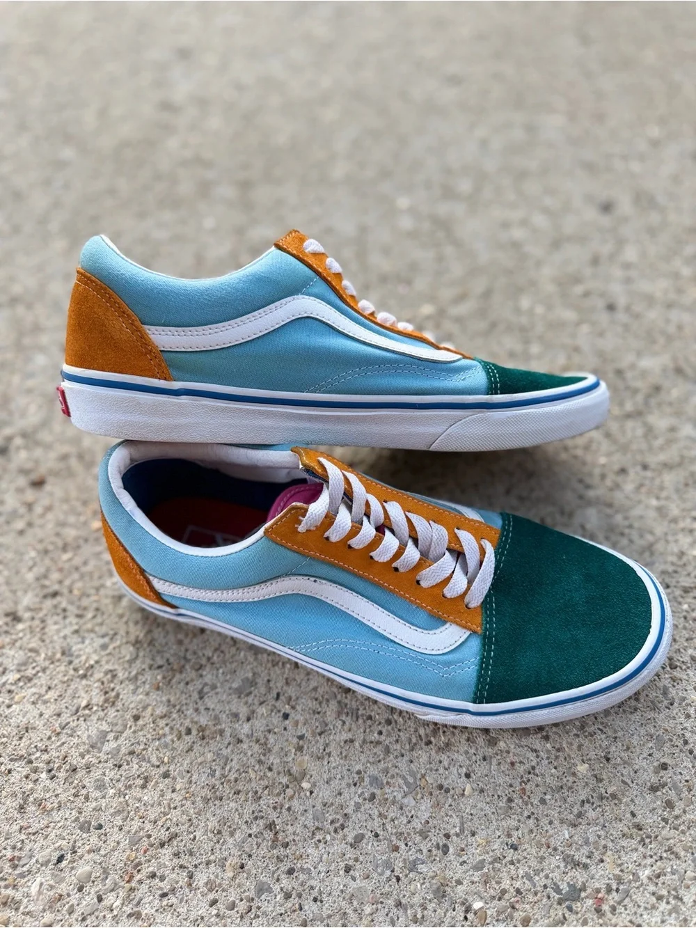 Vans Old Skool Colorblock Sneakers Mens 9.5 Womens 11 Blue Green Orange Suede